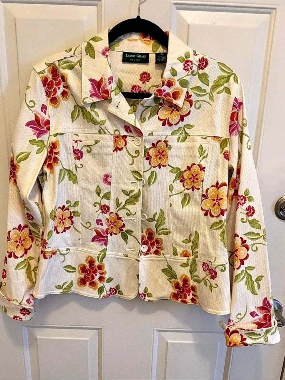 Lemon Grass Studio Floral Jacket in White & Red Like New